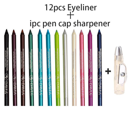12 Colors Waterproof Sweatproof Eyeliner Set | High-Shine Pearl Metallic Finish | Smoky Eye, Punk, Goth Makeup | Eyeliner & Lipliner 2-In-1 | Long-Lasting | Free Sharpener | Back to School Essential | Daily Use