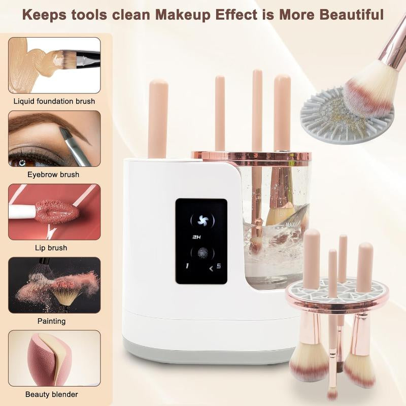 Electric Makeup Brush Cleaner Machine with Makeup Brush Dryer, Automatic Spinning Cosmetic Brushes Cleaner Tool Fit for All Size Makeup Brush with Makeup Brush Cleaning Mat