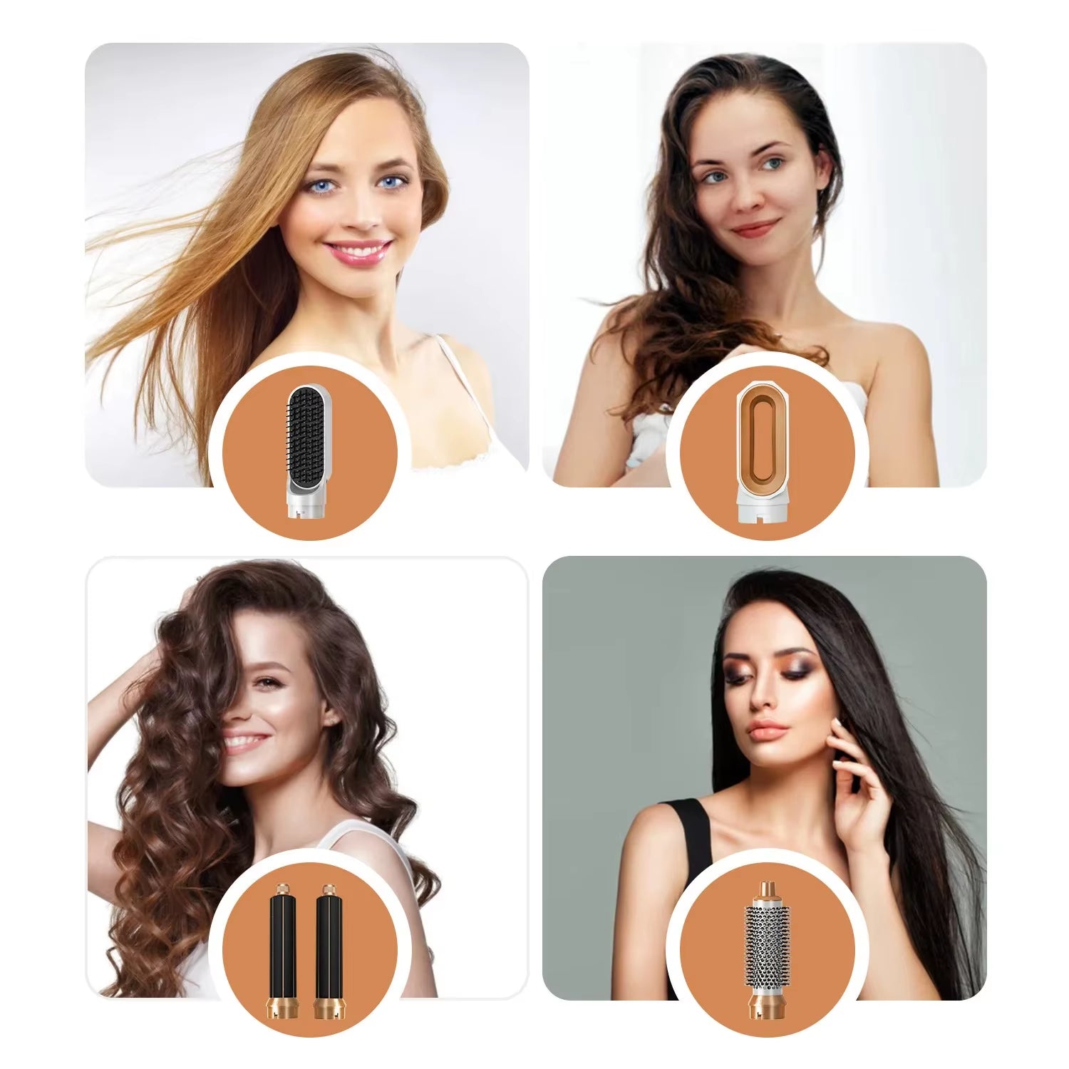 5IN1 Hot Air Brush Wrap Hair Dryer with Electric Curling Iron Hair Curler Dryers Curling Rollers Hair Straightener Styling Brush