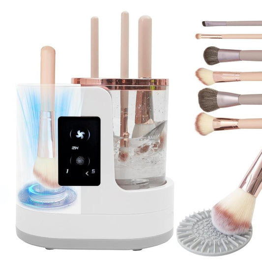 Electric Makeup Brush Cleaner Machine with Makeup Brush Dryer, Automatic Spinning Cosmetic Brushes Cleaner Tool Fit for All Size Makeup Brush with Makeup Brush Cleaning Mat