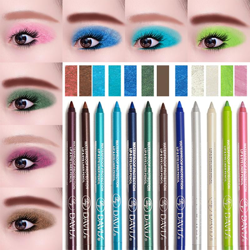 12 Colors Waterproof Sweatproof Eyeliner Set | High-Shine Pearl Metallic Finish | Smoky Eye, Punk, Goth Makeup | Eyeliner & Lipliner 2-In-1 | Long-Lasting | Free Sharpener | Back to School Essential | Daily Use