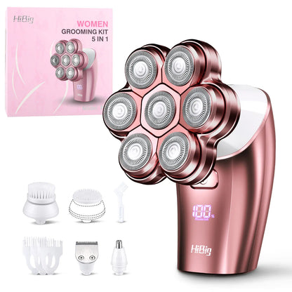 Hibig 7D Electric Legs & Body Shaver for Women - 5-In-1 Lady Grooming Kit for Bald Head, Legs & Armpits, Waterproof Rechargeable Painless Razor, Cordless Shaver with Floating Heads, Ideal Gift for Her