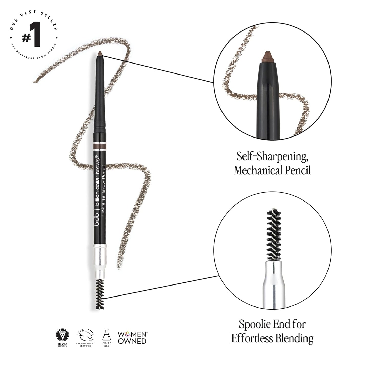 Universal Eyebrow Pencil – Dual-Ended Design with Precision Tip & Spoolie, Matte Finish, Waterproof, Easy to Use, Vegan & Cruelty-Free for Perfectly Defined Brows