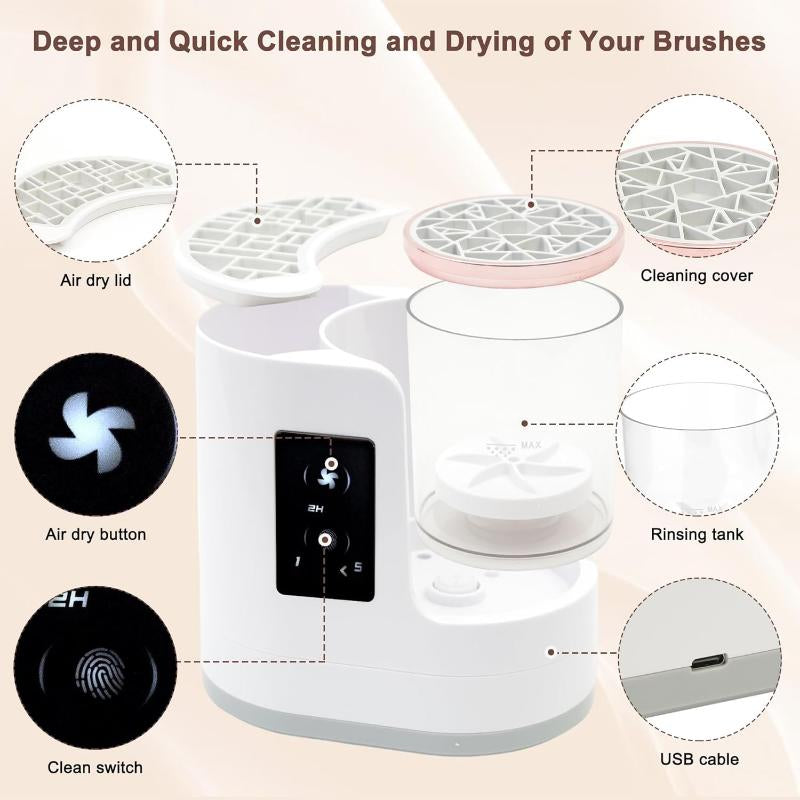 Electric Makeup Brush Cleaner Machine with Makeup Brush Dryer, Automatic Spinning Cosmetic Brushes Cleaner Tool Fit for All Size Makeup Brush with Makeup Brush Cleaning Mat