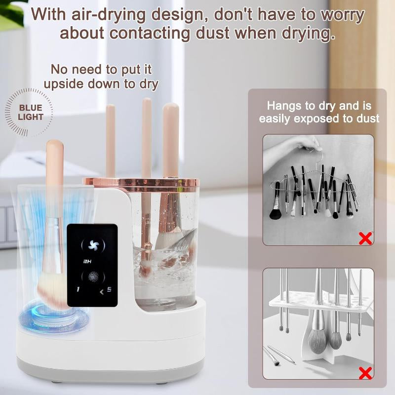 Electric Makeup Brush Cleaner Machine with Makeup Brush Dryer, Automatic Spinning Cosmetic Brushes Cleaner Tool Fit for All Size Makeup Brush with Makeup Brush Cleaning Mat
